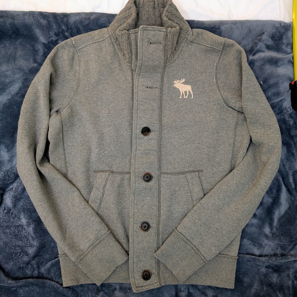 Vintage Abercrombie & Fitch Gray Knit Collar Jacket Muscle Fit - Picture 10 of 10
